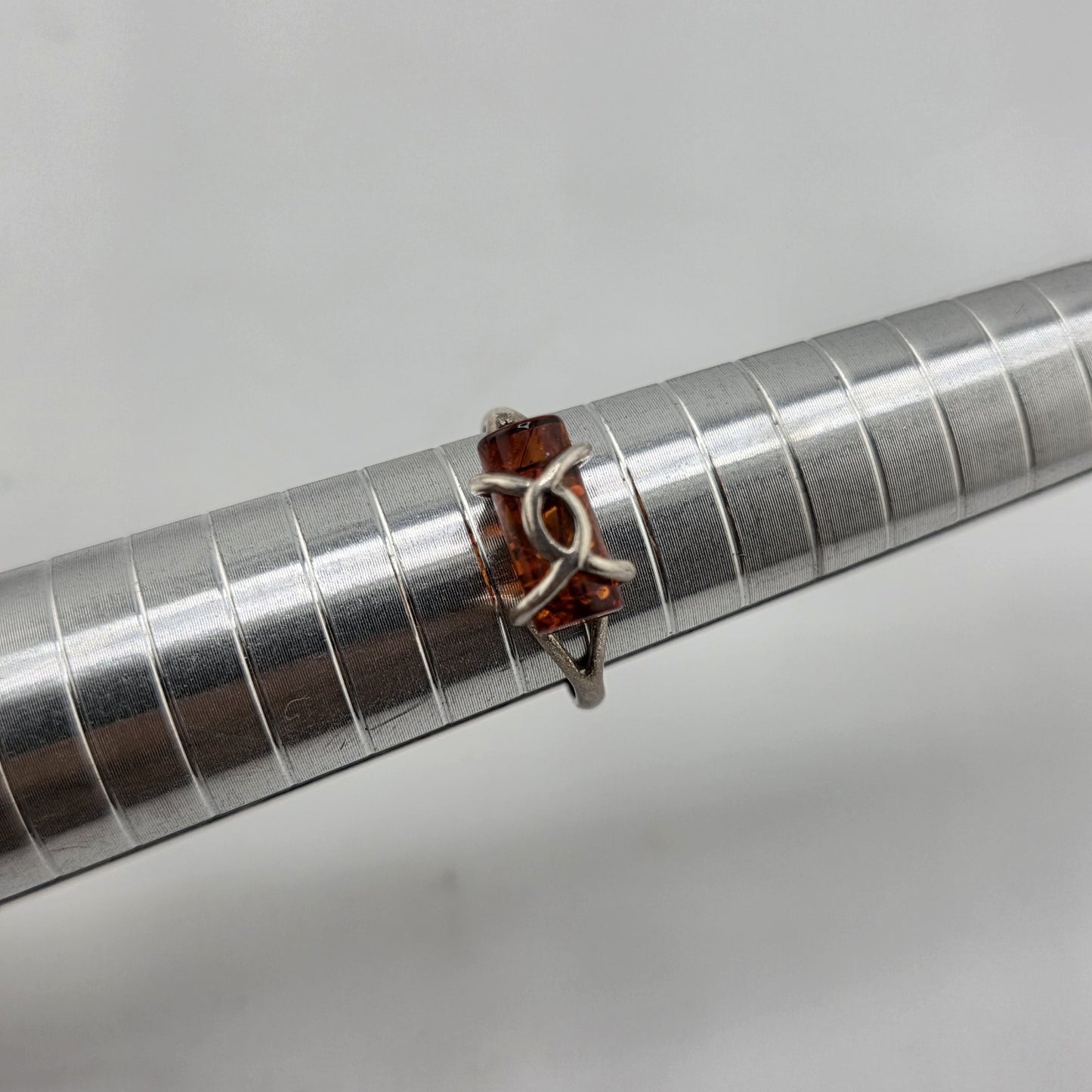 Baltic Amber Sterling Silver Ring Cylindric Stone Geometrical Modernist 6.5