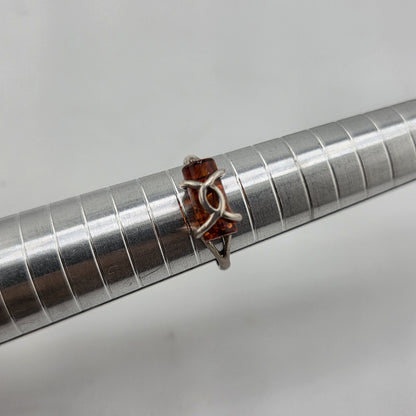 Baltic Amber Sterling Silver Ring Cylindric Stone Geometrical Modernist 6.5