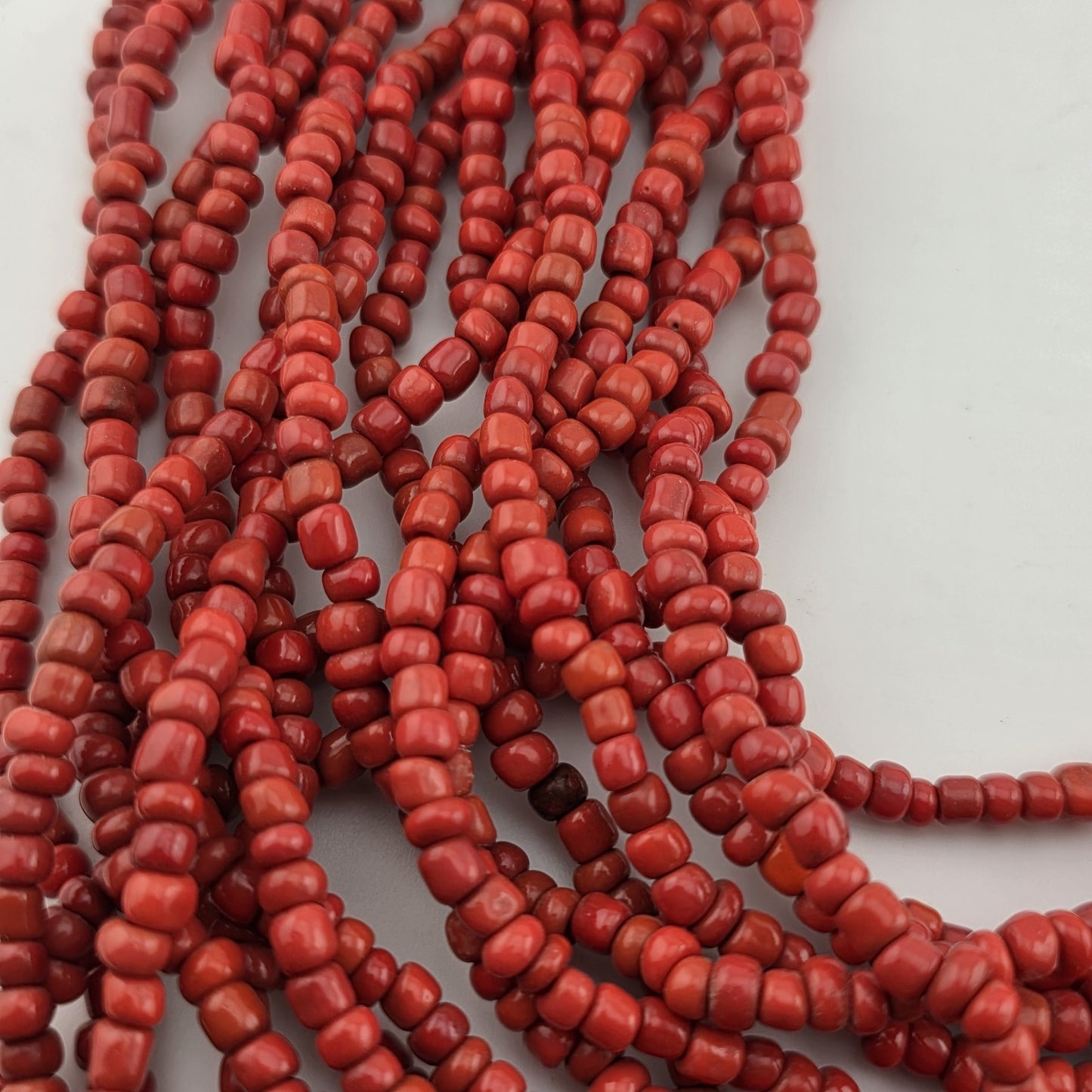 Dark Red Glass Bead Multistrand, Layered Necklace With Wooden Square Closure