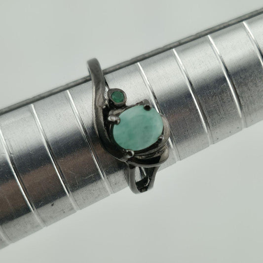 925 Ring Black Sterling Silver Emerald Sz 5.75 Oval...