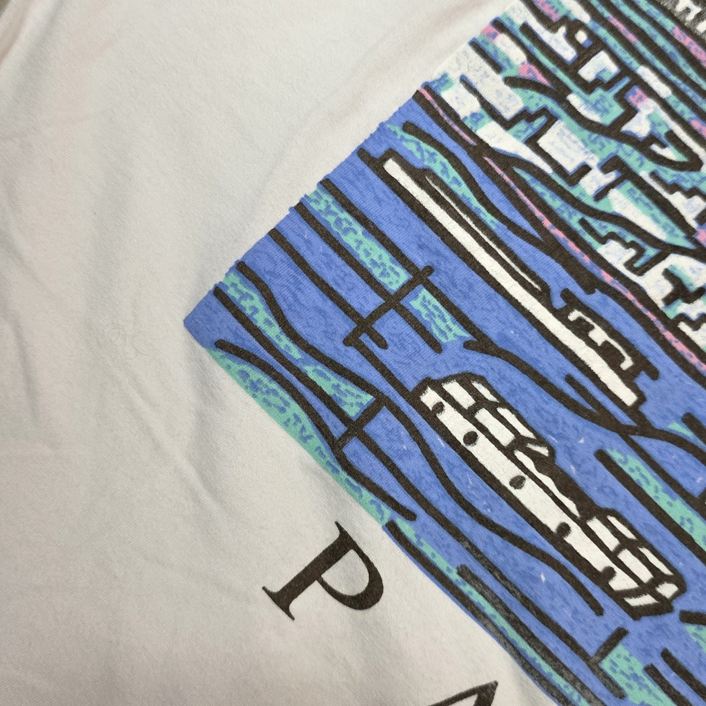 Paris Fran’s Eiffel Tower Art City Shirt Mens Medium White Abstract Vintage