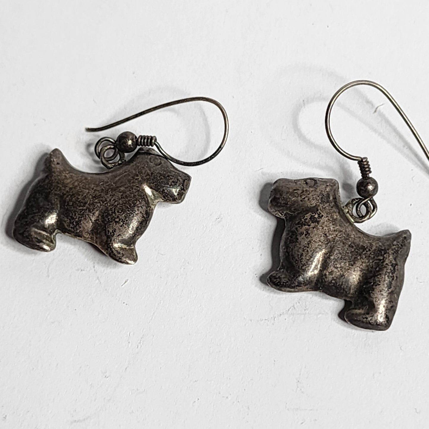925 Sterling Silver Earrings Scottish terrier Dog Vintage Hollow Tarnish patina