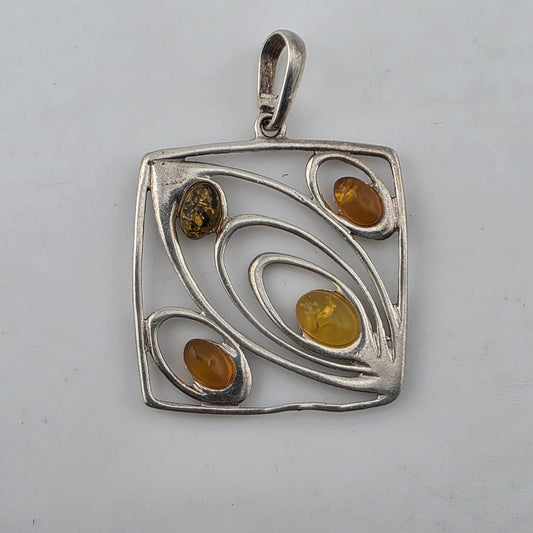 Baltic Amber Stone 925 Sterling Silver Pendants 30mm x 30mm MCM Vibes