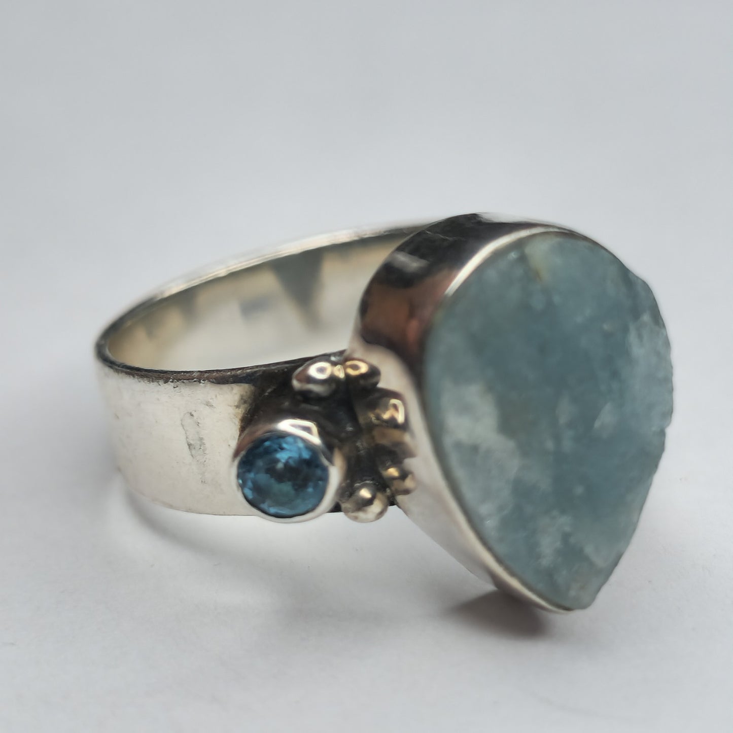 925 Sterling Silver PT Ring Aquamarine Teardrop blue Stone Size 7.5