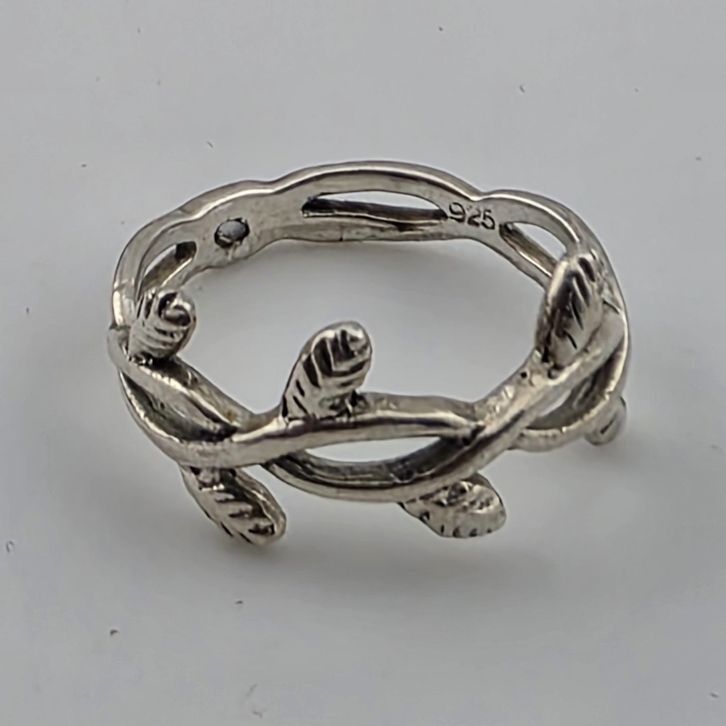 925 Sterling Silver Ring Olive Leaf Style Band 6 laurel branch design