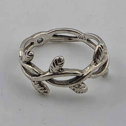 925 Sterling Silver Ring Olive Leaf Style Band 6 laurel branch design