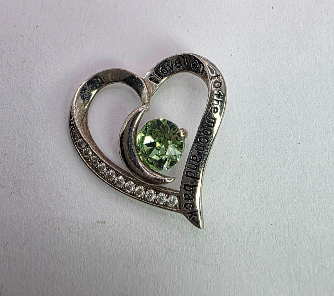 I Love You to The Moon and Back 925 Sterling Silver Heart Pendant CZ August