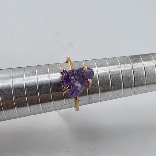 Ring Copper Natural African Amethyst Rough Raw Purple Stone Size 10