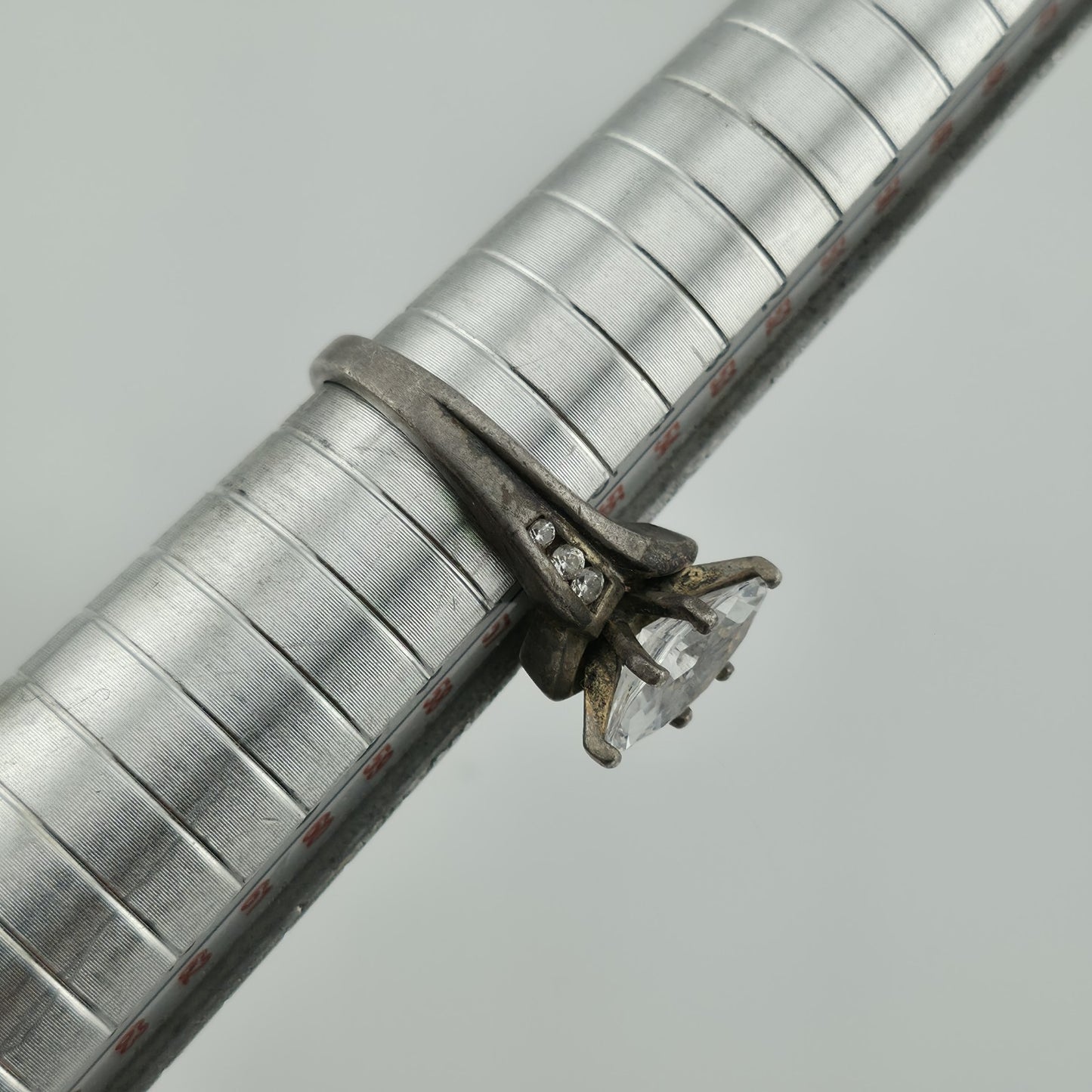 DQCZ Sterling Silver Ring Diamonique Marquis Colorless Stone Patina 7.75