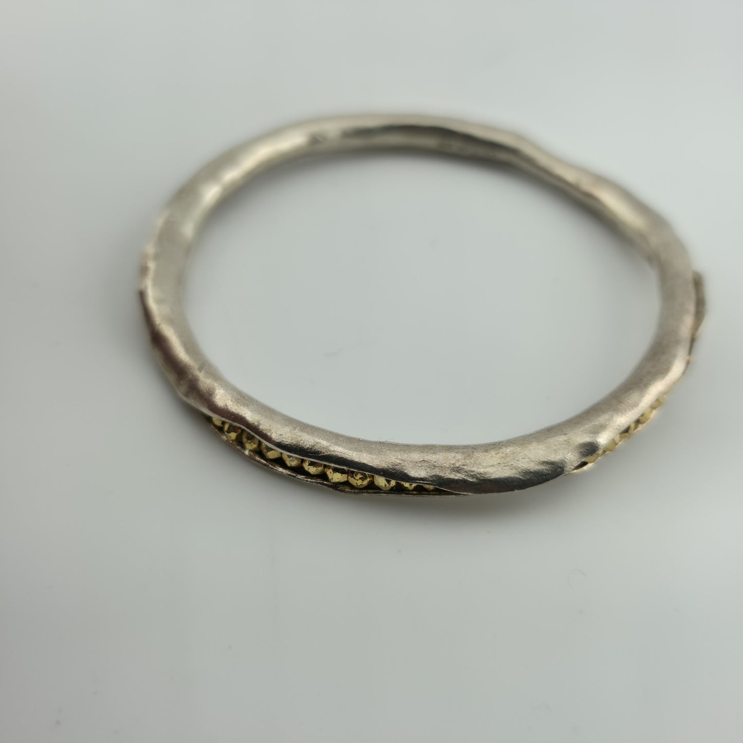 Mashka Antiqued Sterling Silver pod bangle with gold pyrite Size 2.3" Tested