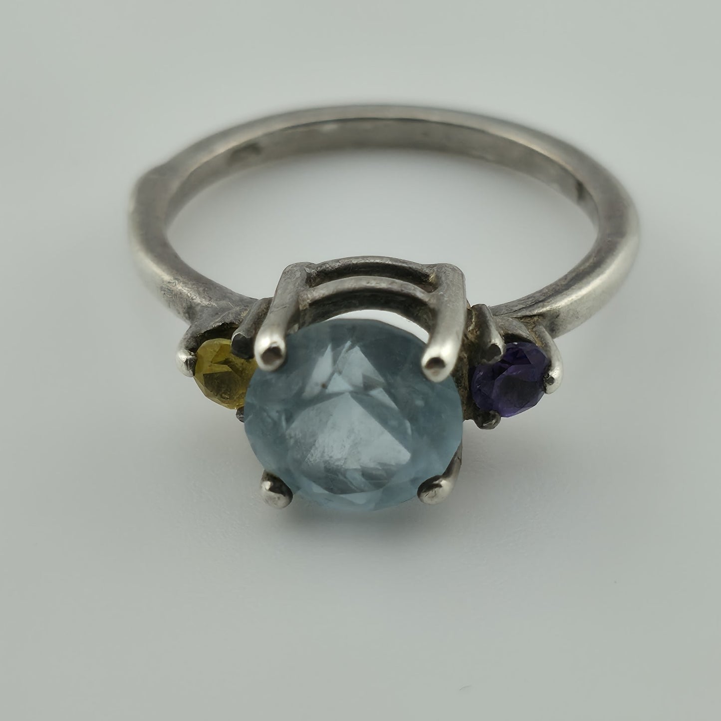 Sterling Silver Ring purple Amethyst Blue Topaz Yellow Citrine 6.5 Vintage