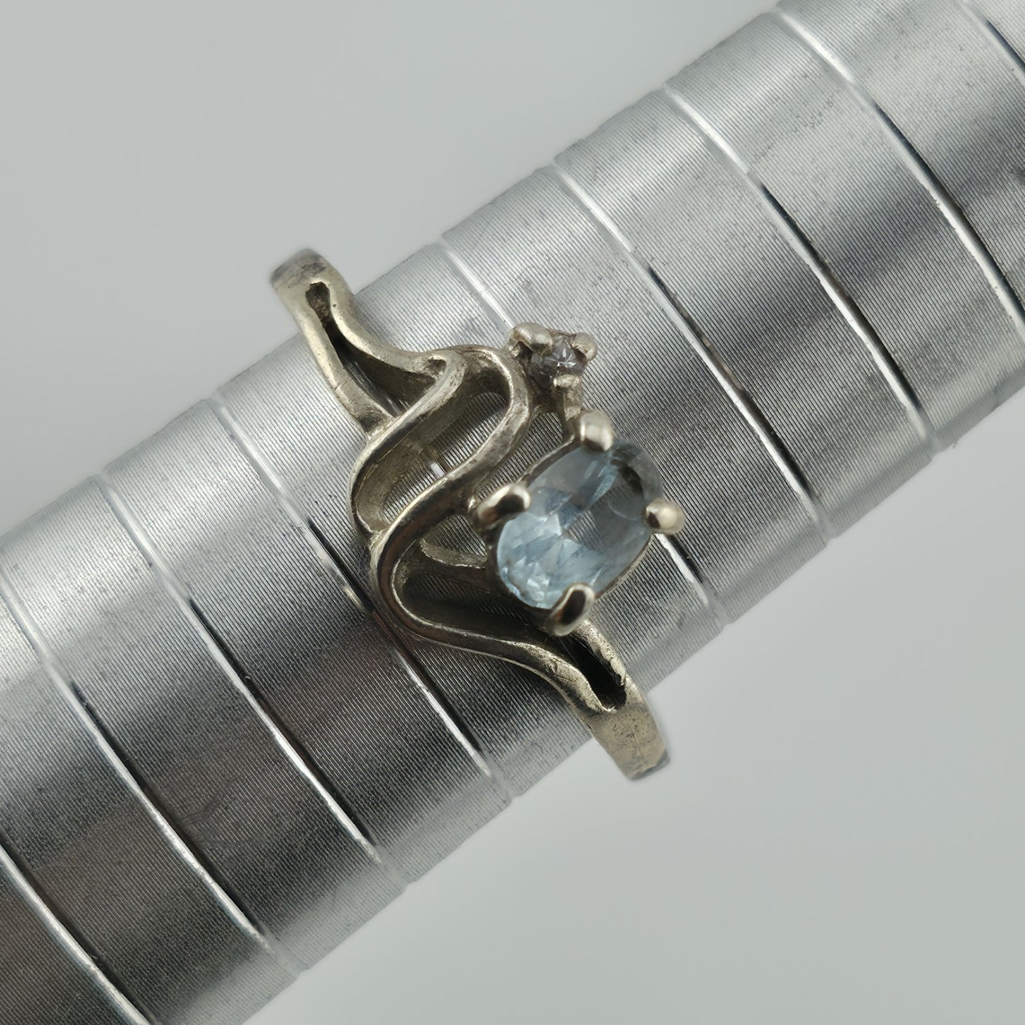 Blue Topaz Ring Sterling Silver 925 Tiny Diamond 9 Vintage