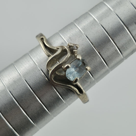 Blue Topaz Ring Sterling Silver 925 Tiny Diamond 9 Vintage