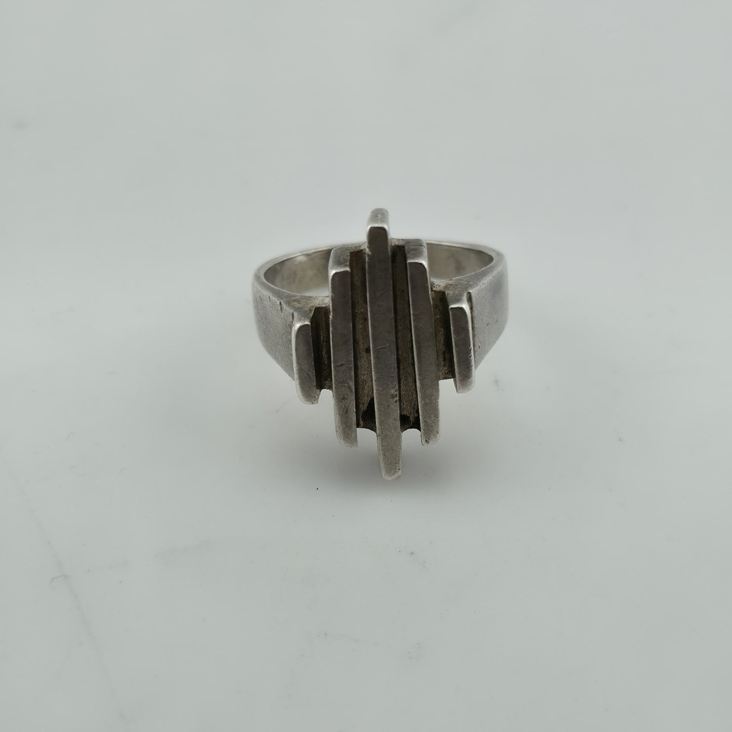 Sterling Silver Ring Mid Century Brutalist Abstract Native M.R Mexico Size 8
