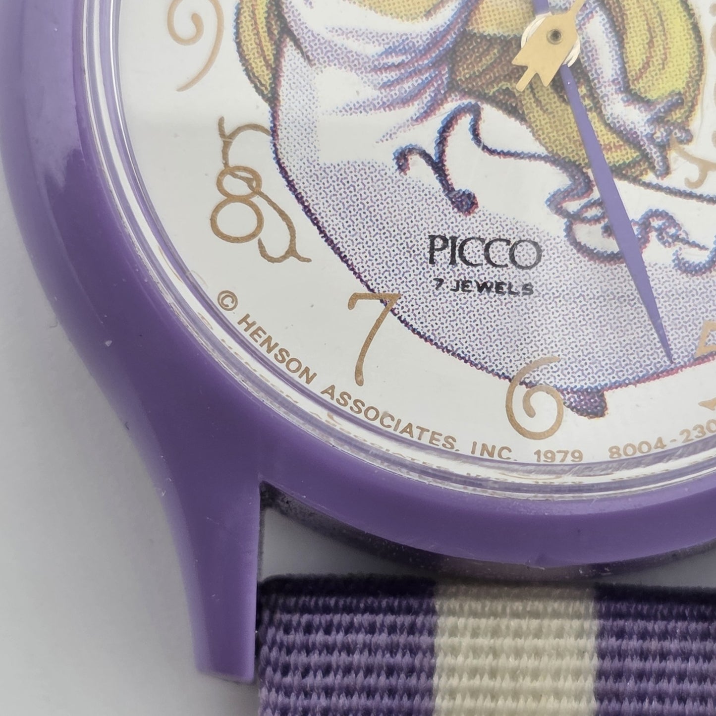 Picco Ms Piggy Watch Women Purple White Round Nylon Band Manual Wind Vintage