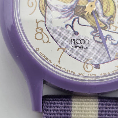 Picco Ms Piggy Watch Women Purple White Round Nylon Band Manual Wind Vintage