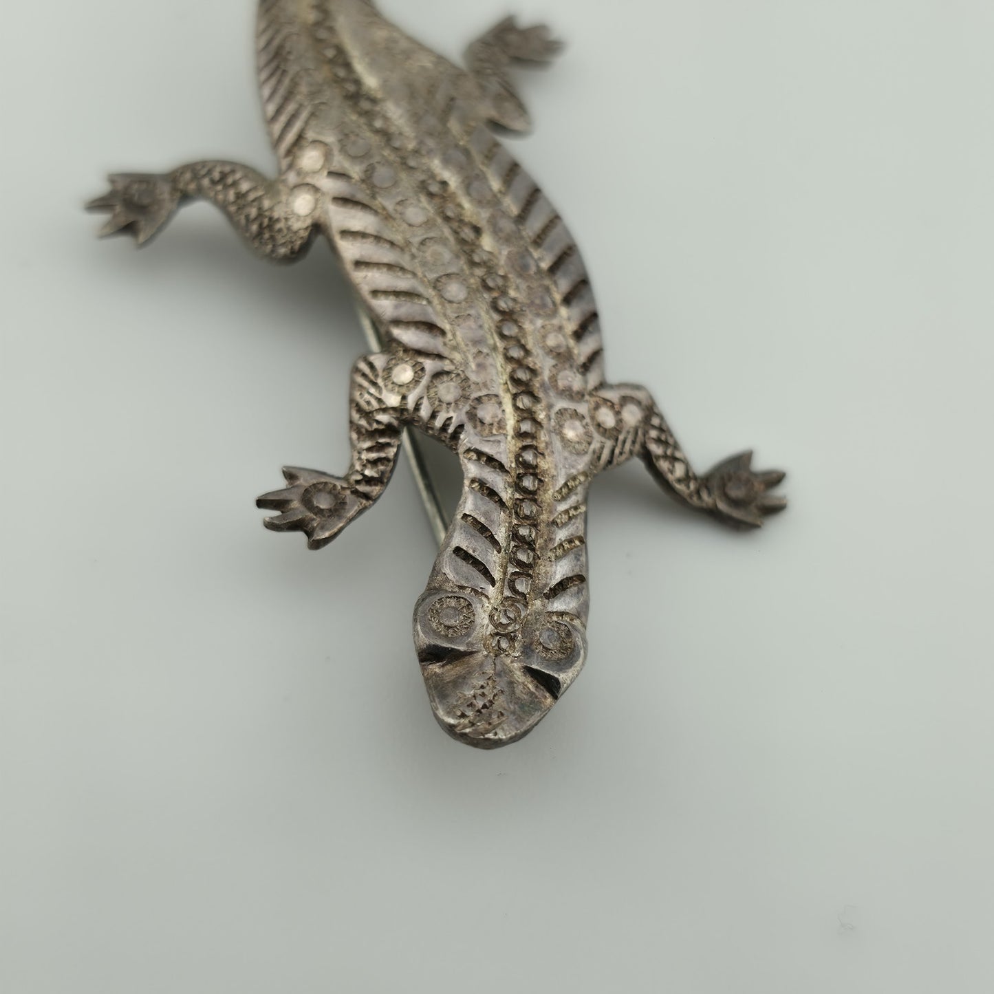 Sterling Silver 925 Lizard Pin Brooch 2.7" Patina Vintage Animal Jewelry