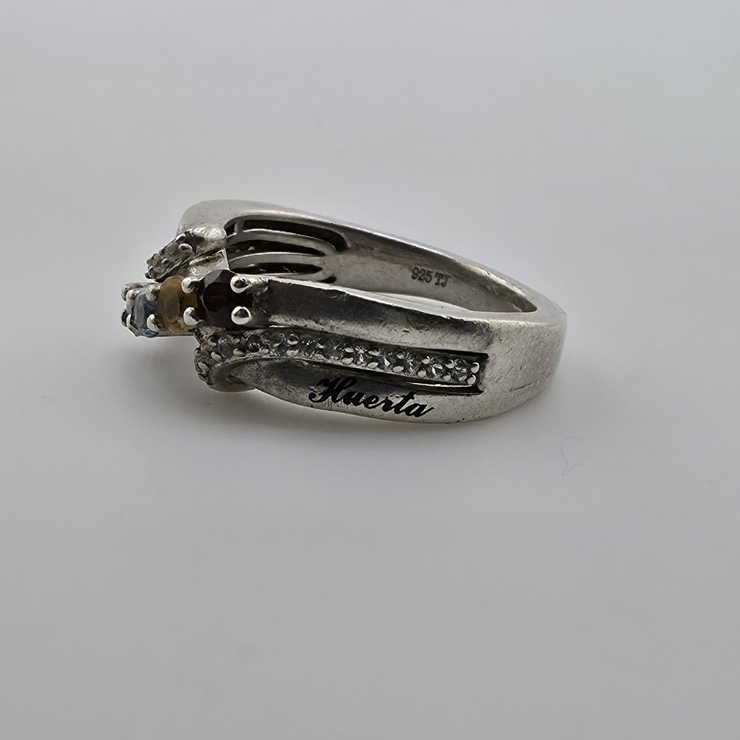 Sterling Silver 925 Huerta Multi Stone Ring CZ Accent Band Size 5 Vintage
