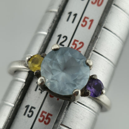 Sterling Silver Ring purple Amethyst Blue Topaz Yellow Citrine 6.5 Vintage