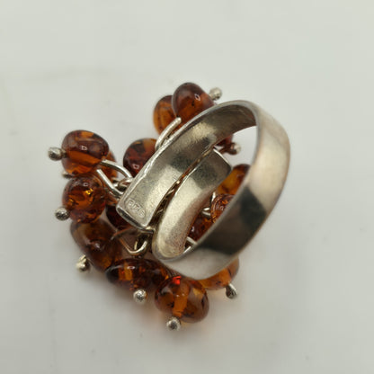 Baltic Amber Cluster Sterling Silver Ring Modernist Adjustable Vintage Polish