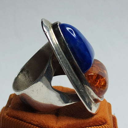 DTR Jay King 925 Sterling Silver Ring Size 12 Blue Lapis & Amber Gemstone