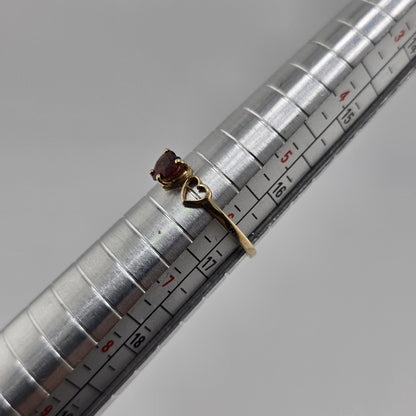 10K Yellow Gold Ring Band Red Garnet Rhodolite Heart Stones June size 6