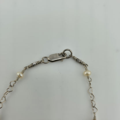 925 Sterling Silver Heart Links ❤️ Pearls Necklace Jewelry 16 Inches