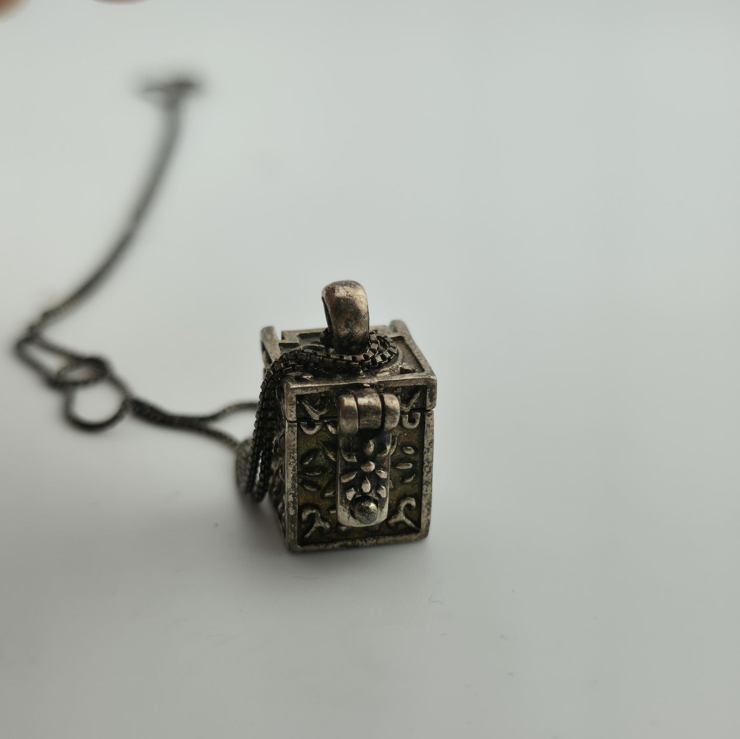 Vintage Sterling Silver Prayer Box Charm Pendant Cross Christian 925 16" Necklac