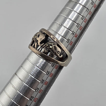 Sterling Silver Ring Elephant Parade Marcasite Openwork Size 8 Lucky 925