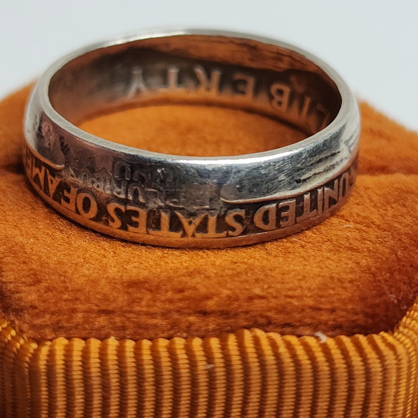 1964 Quarter Dollar Coin Ring Size 8 90% Silver Handmade Ring Tested USA Vintage