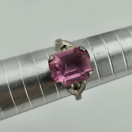 Sterling Silver Ring Pink Stone 925 Size 8.75 Solitaire C & C Vintage