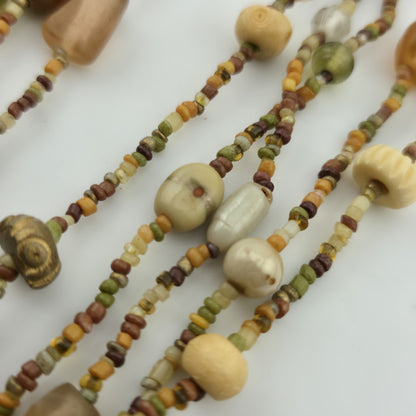 Necklace Artisan Mix Media Beaded Art Glass Earthy Boho 30" 1950s Vintage