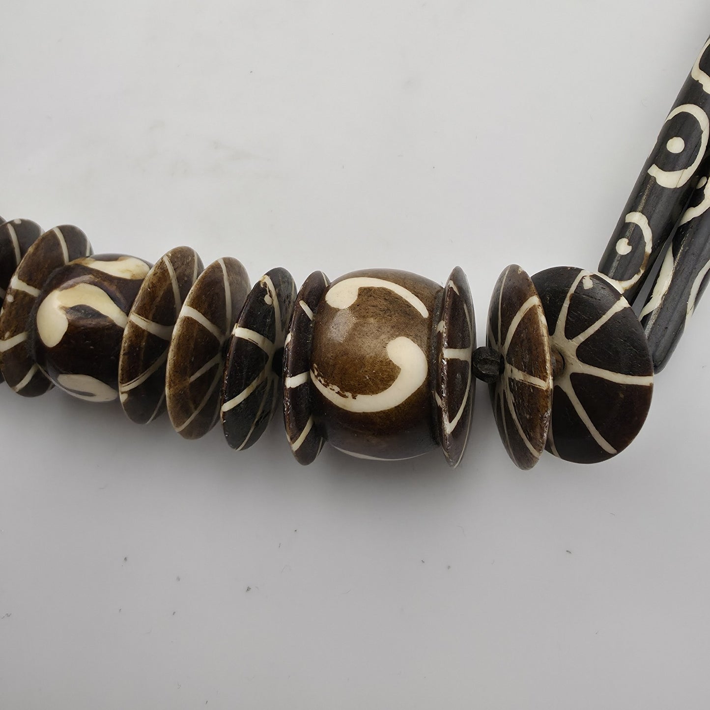Tribal Necklace Tibetan dZi African Batik Beads Vintage 30in