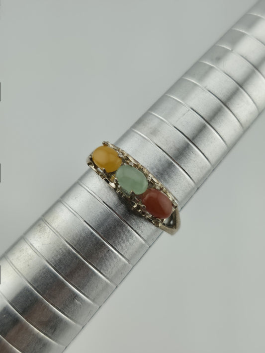 AVON Ring Multi Color Jade Stones Sterling Silver 925 band size 9.75 Vintage