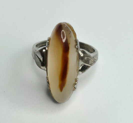 Agate Sterling Silver Vintage Modernist Ring Sz 5.5 925 Vintage LSP CO. 1940S