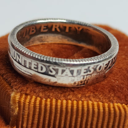 1964 Quarter Dollar Coin Ring Size 8 90% Silver Handmade Ring Tested USA Vintage