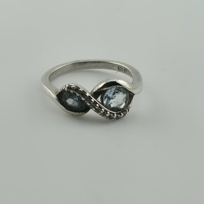 Brilliance 925 Sterling Silver Genuine Blue Topaz White Sapphire Bypass 5.75