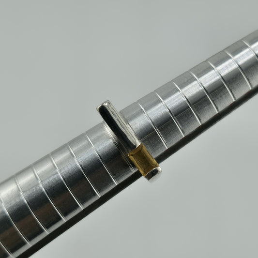 Sterling Silver Ring Yellow Stone Horizontal  Med Century Vintage 5.75 Unique