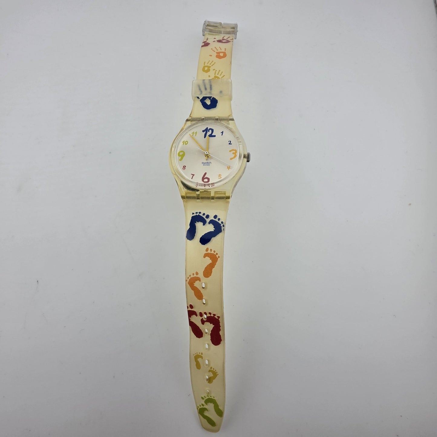Swatch Watch SAUTE MOUTON Watch GK384 Foot Hand Print crayon 2002 New Battery