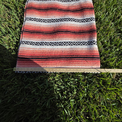 Vintage Sola Mexican Blanket Serape Red Black Throw Stripe Tassel 71 x 25