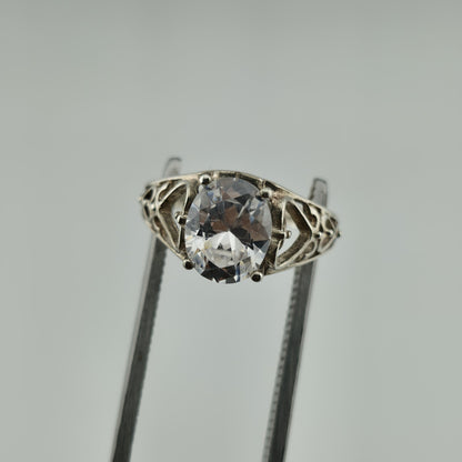 Chateau D'Argent Ring 2.5ct Zirconia Sterling Silver 6.75 Vintage HeartOpen Work