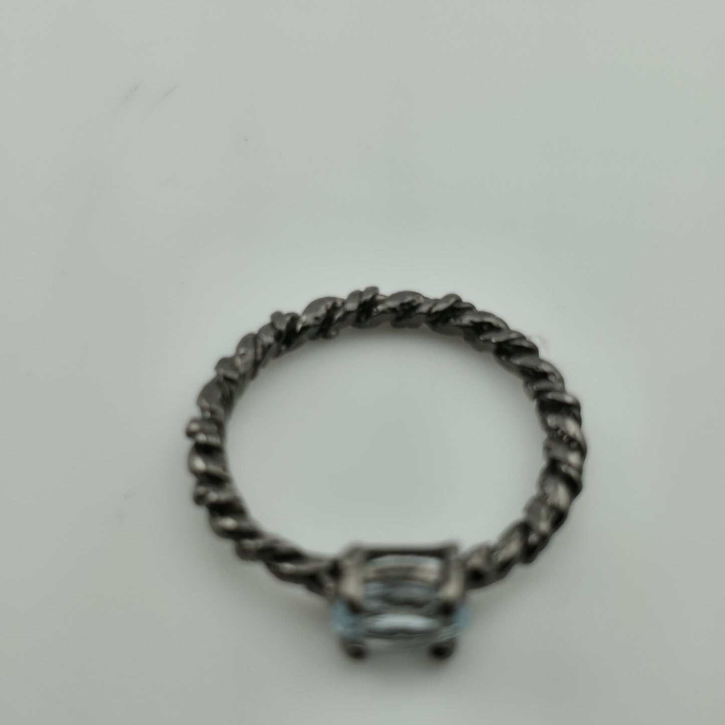 Oxidized 925 Sterling Silver Ring Black Vine Band Natural Blue Topaz Size 6.5