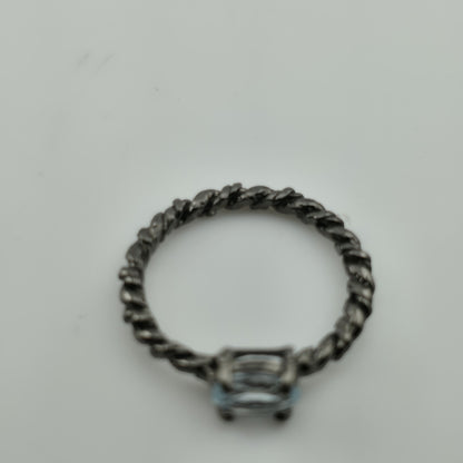 Oxidized 925 Sterling Silver Ring Black Vine Band Natural Blue Topaz Size 6.5
