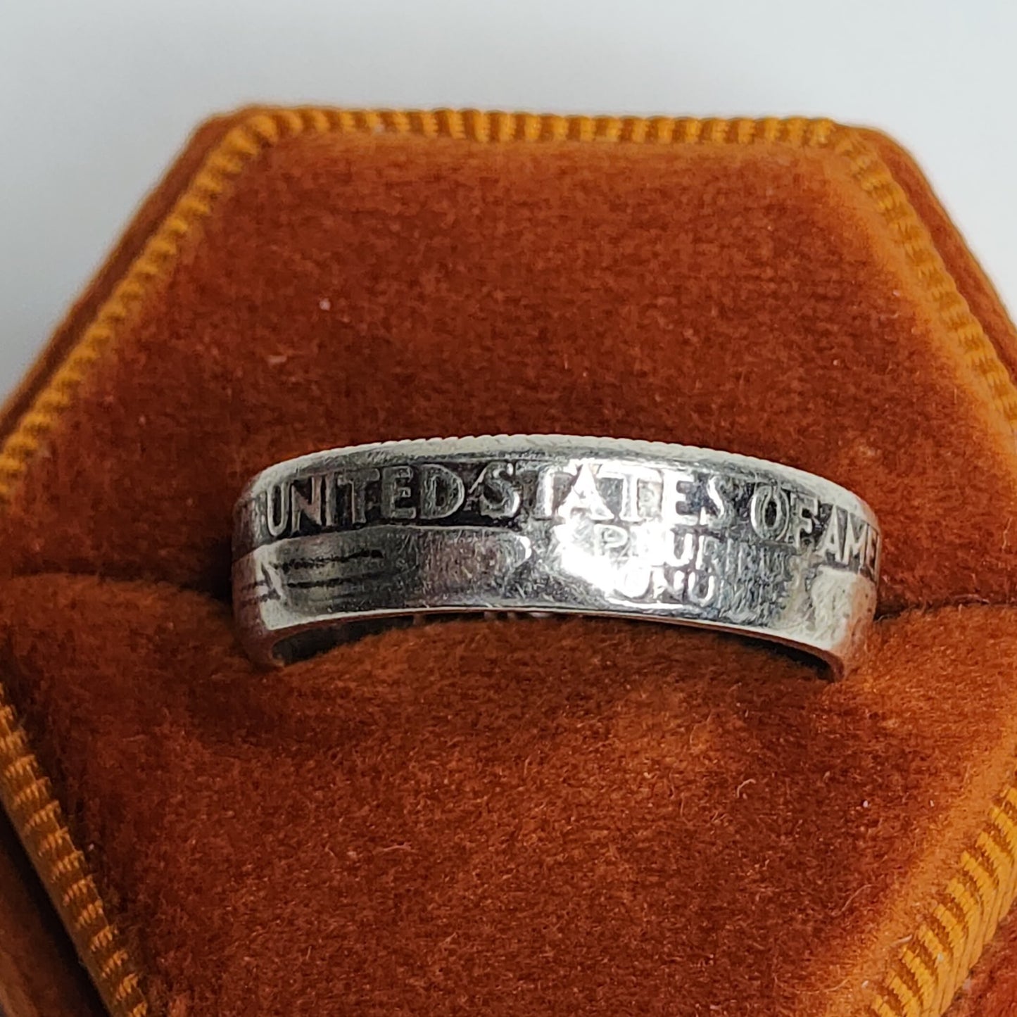 1964 Quarter Dollar Coin Ring Size 8 90% Silver Handmade Ring Tested USA Vintage
