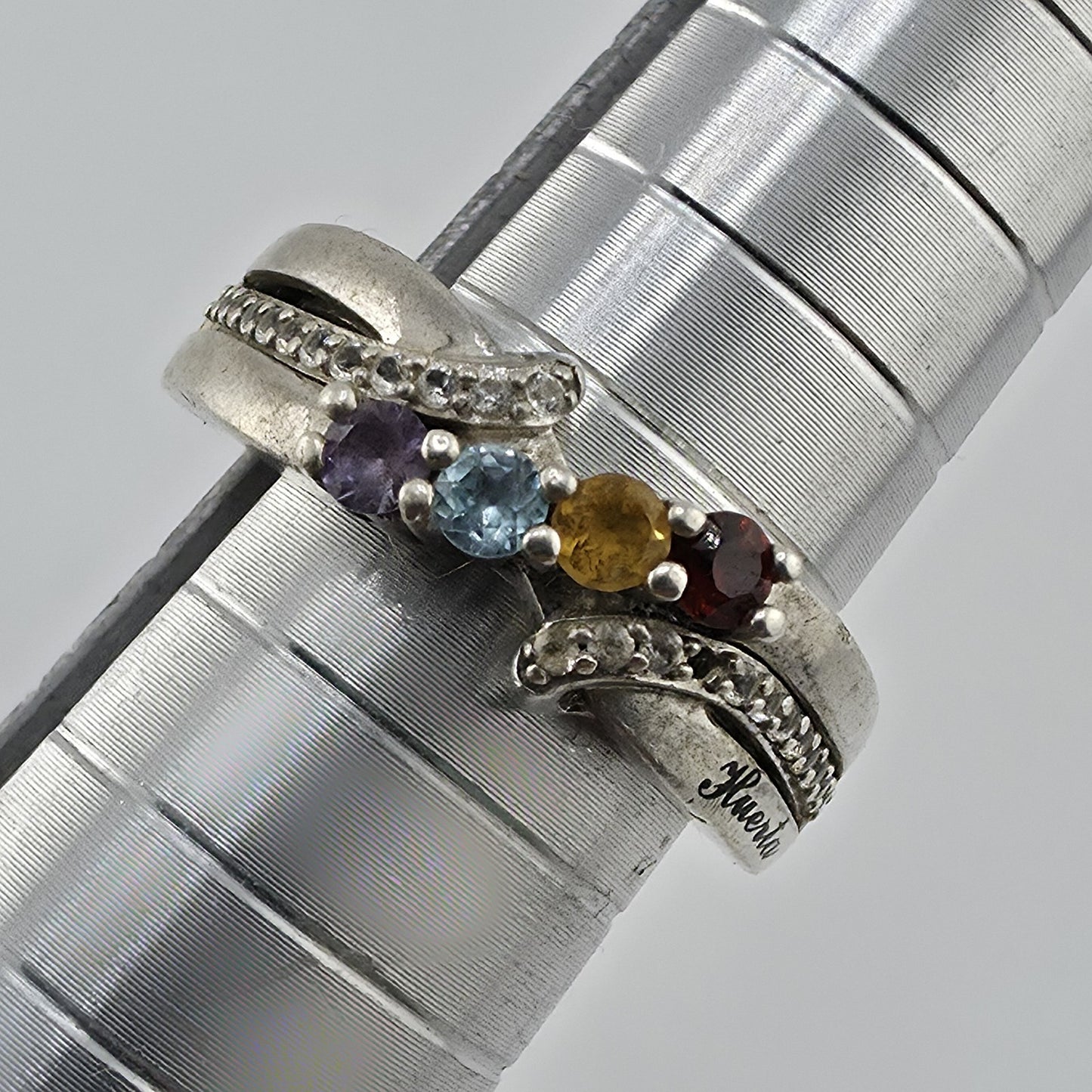 Sterling Silver 925 Huerta Multi Stone Ring CZ Accent Band Size 5 Vintage