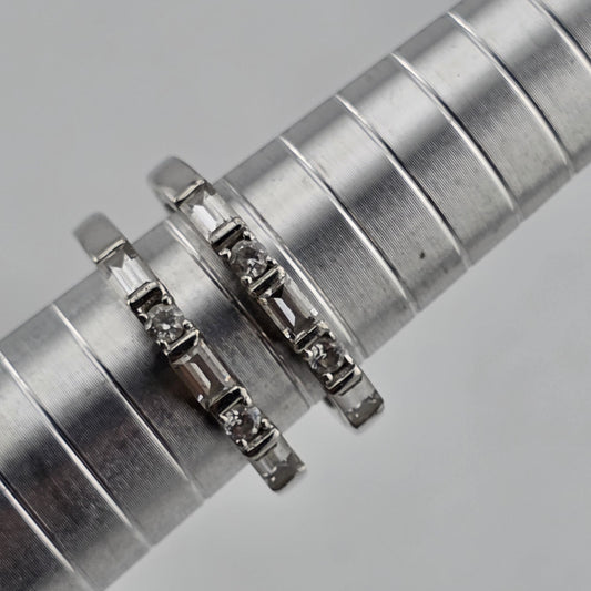 Estate Baguette & Round Colorless Stone Wedding Band  Stack Incomplete Sz 7.5