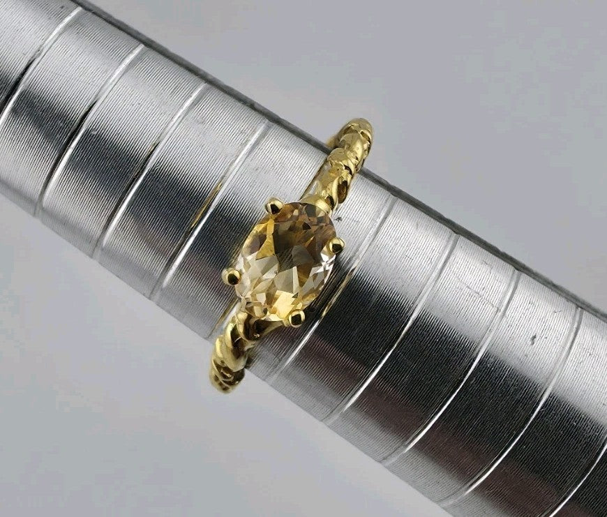 Natural Citrine Ring 925 Sterling Silver Size 6.5 Rope Twist Band Oval Gemstone