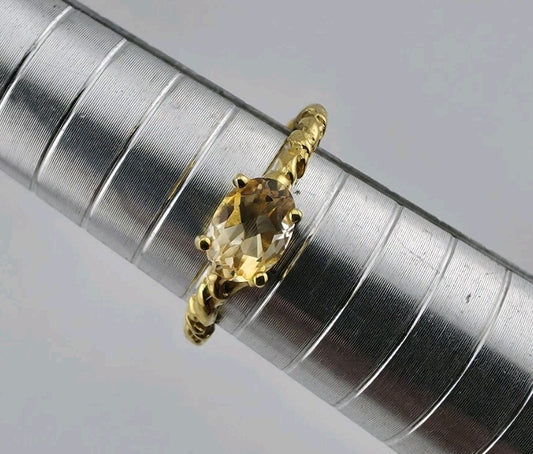 Natural Citrine Ring 925 Sterling Silver Size 6.5 Rope Twist Band Oval Gemstone