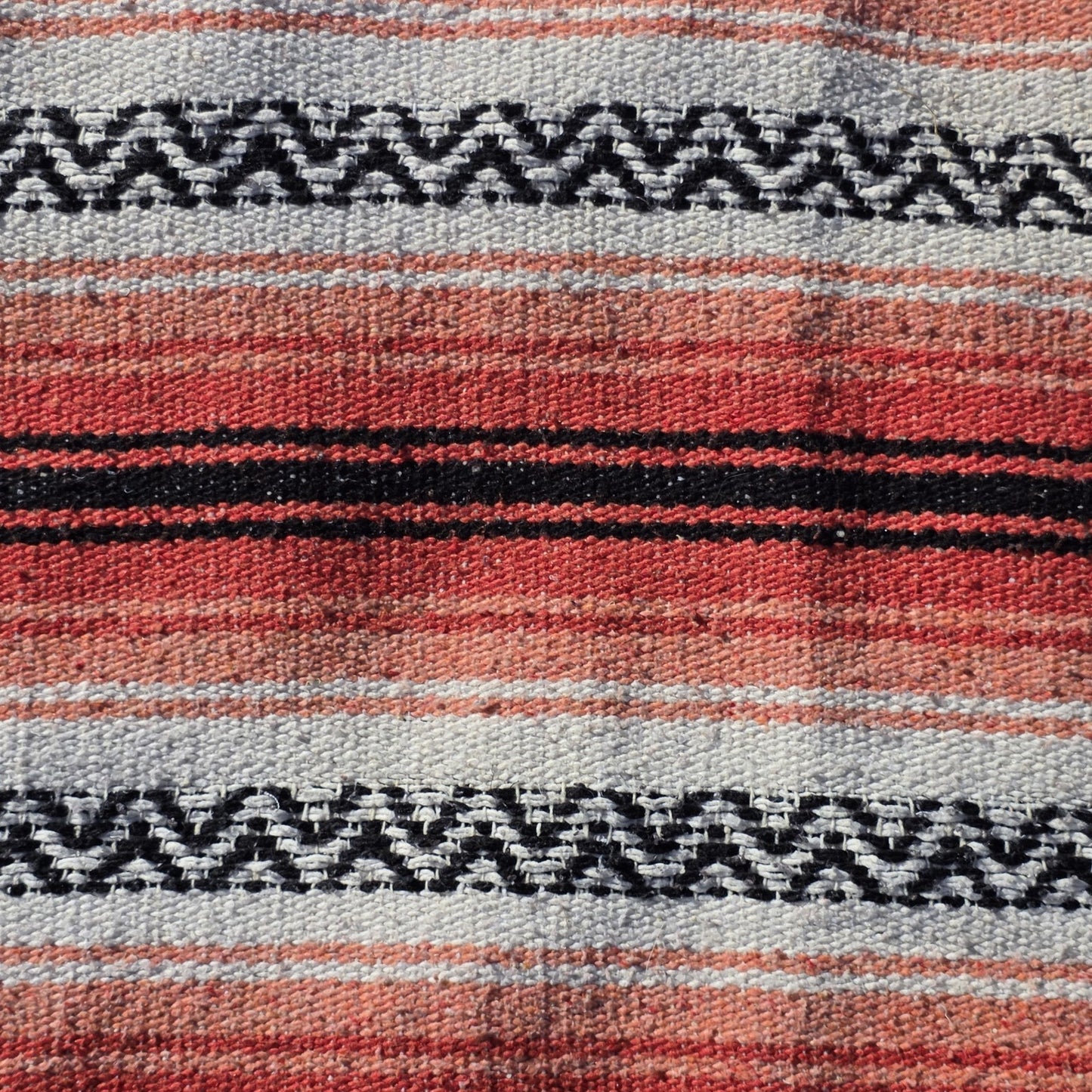 Vintage Sola Mexican Blanket Serape Red Black Throw Stripe Tassel 71 x 25