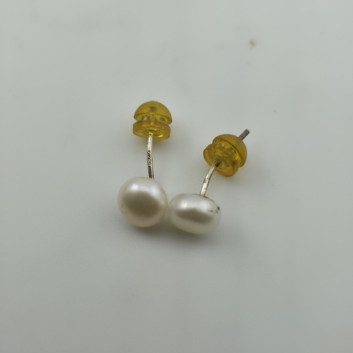 Vintage Large Faux Peal Post Style Pierced Earrings 925 Sterling Silver Post